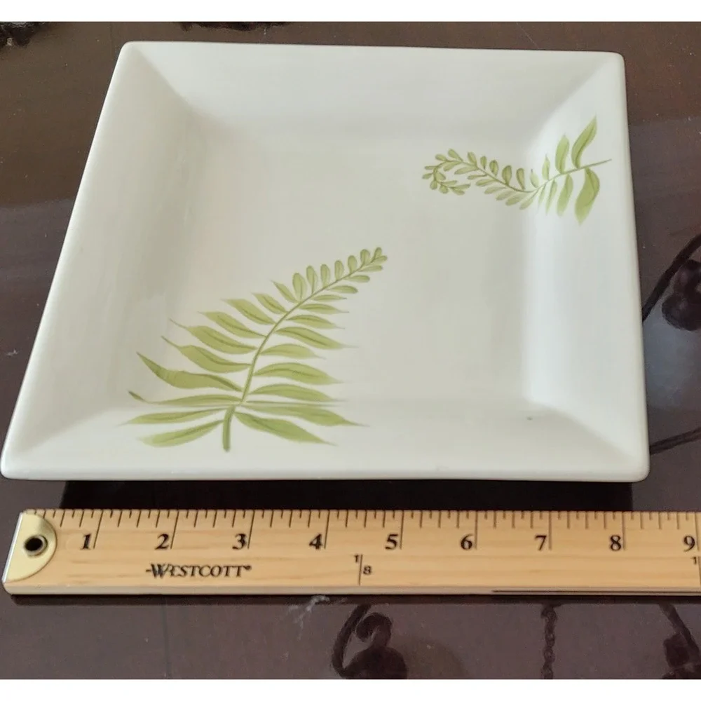 Pottery Barn Fern Square Plate‎ Botanical Leaves Modern Dinnerware RARE EUC